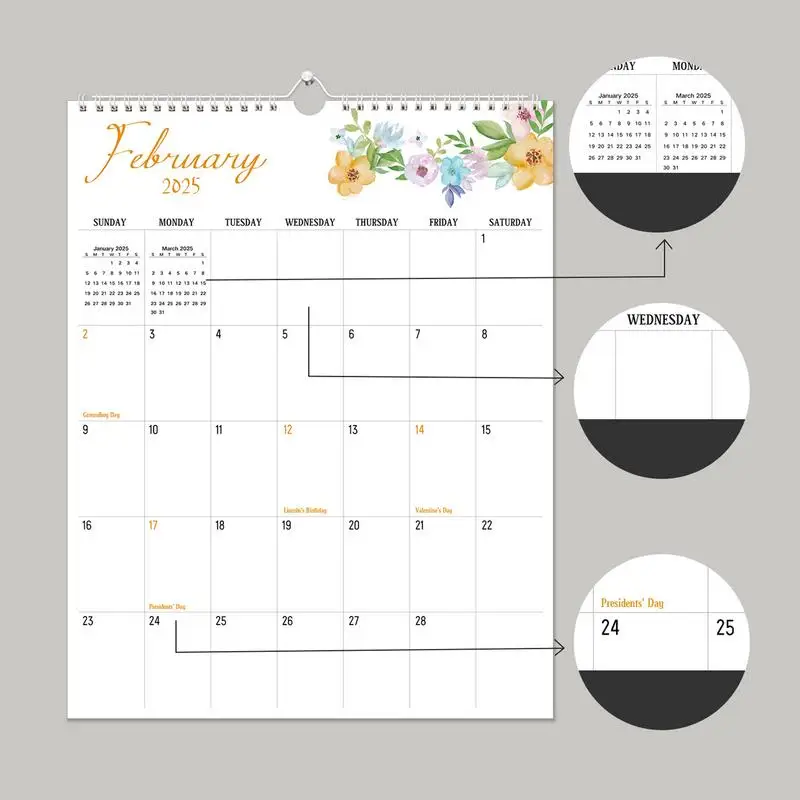 تقويم الحائط الشهري 2025-2026 14X11 في أجندة مكتبية /رزنامة مكتبية يناير 2025 إلى يونيو 2026 مخطط ربط الورق السميك مع