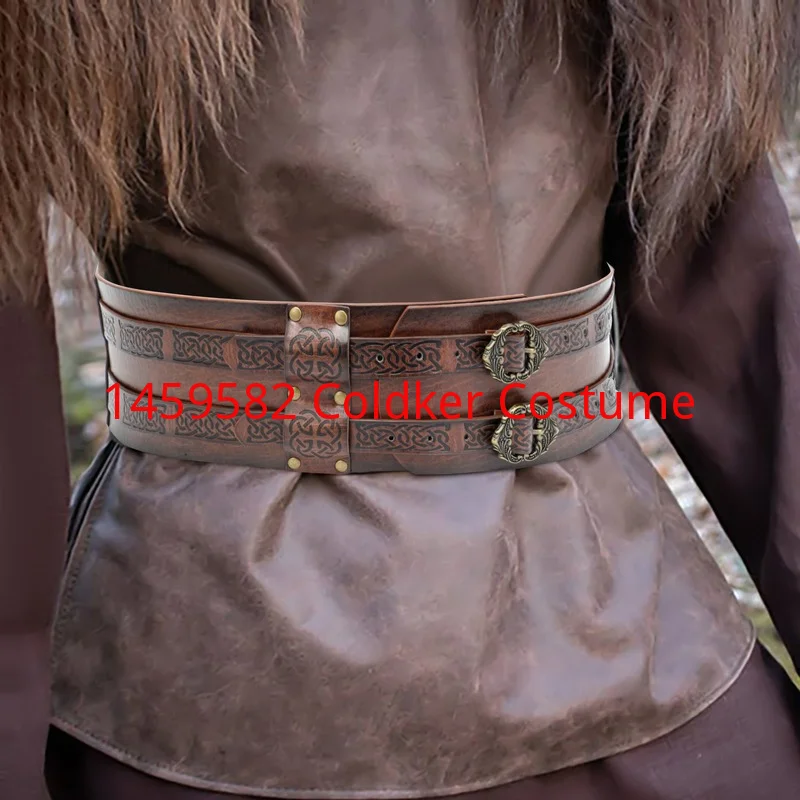 

Runic Leather Belt Double Wide Thick Belt Pirate Medieval War Accessory Broad Buckle Corset Cinch Gladiator Men Women