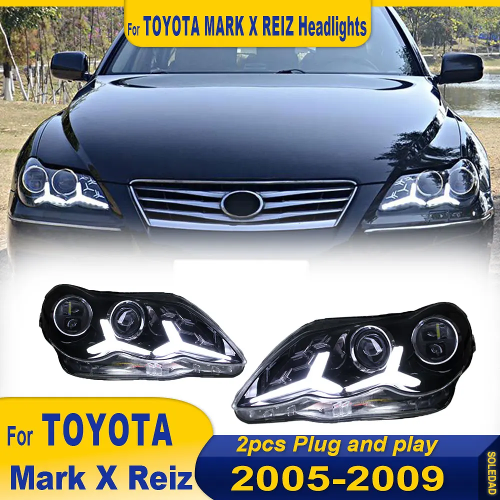 Full LED HeadLamp for Toyota Reiz Mark X LED Headlight 2005-2008 2009 Headlights Reiz DRL Turn Signal Angel Eye Projector Lens