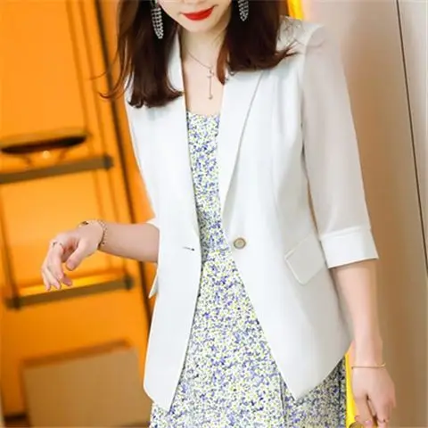 

Women's Chiffon ort Sve Suit Jaet Thin Spring Summer Casual Design High-End Seven-Foot Sve Blouse Chinese Production