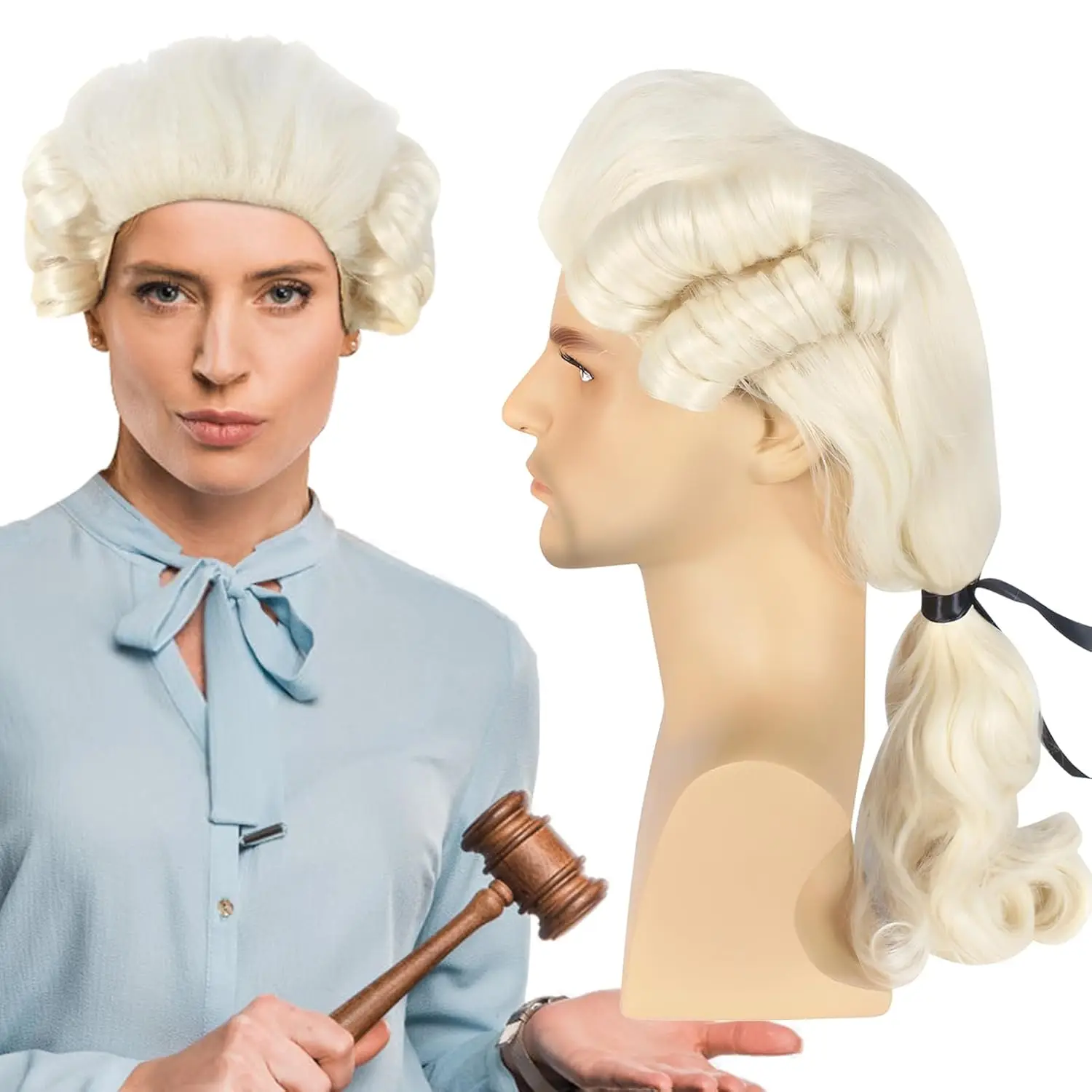 Beige Lawyer Judge Pianist Music Performance Wig Cosplay Baroque Curly Colonial Historical Costume Wig Halloween Cosplay Props