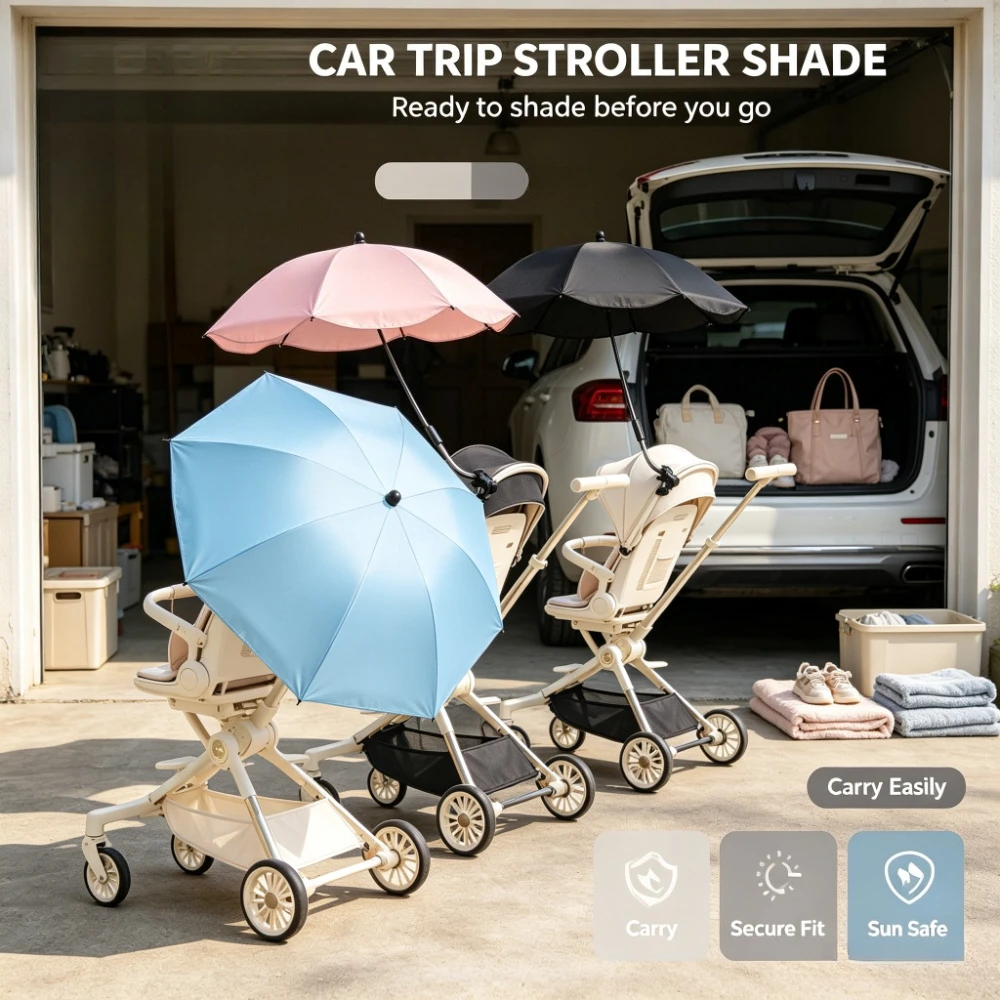 Universal Stroller Sunshade Umbrella | Adjustable UV Protection Parasol with Secure Clamp — Portable Outdoor Baby Carriage Sun Shield Accessory