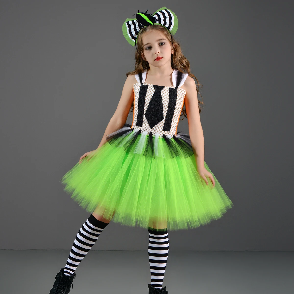 Kids Beetle Juice Halloween Costume Girls Black White Striped Cosplay Fancy Tutu Dress Children Carnival Party Dress Up Clothes - view 6