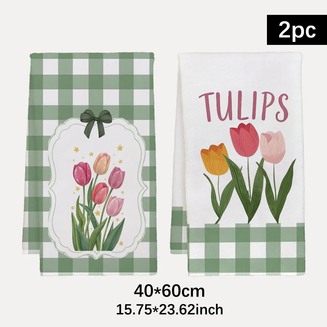 2pcs 40x60cm Easter Day DishCloth Tea Towel Kitchen Dishcloth , Rabbit Tulip Eggs Color Grids  Lover Pattern for Easter Decor