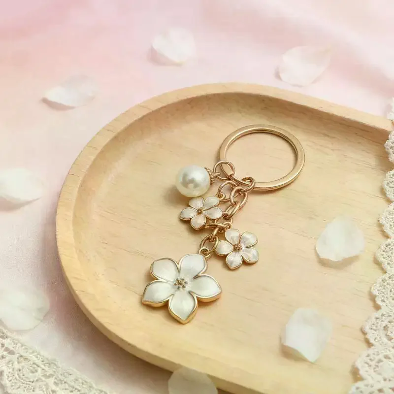 Lovely Flower Keychain Sweet Solid Color Three Cherry: 1Pcs Blossom Pendant Ring Women Handbag Decor