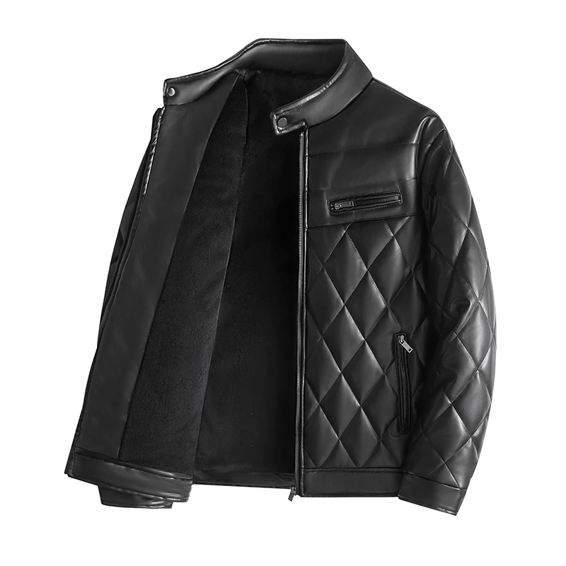 

New Men's Thiened down Cotton Jaet Winter Coat Korean Sle Motorcycle Leather Jaet Trendy Streetwear Fake Leather