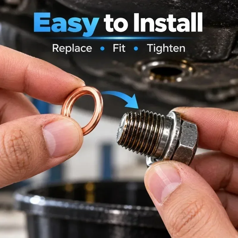 Car Anti-Leak Crush Washer Repair Oil Change Drain Plug Pure Copper Sealing Gasket for VW Audi Vehicle Oil Pan Bolt 10-50PCS