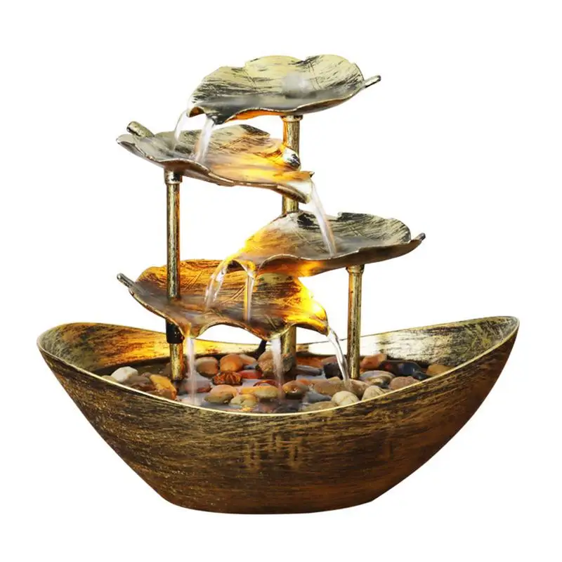 

Tabletop Water Fountain 4-Tiers Lotus Leaf Small Waterfall Fountain USB Desk Fountain Automatic Pump With Power Switch Decor