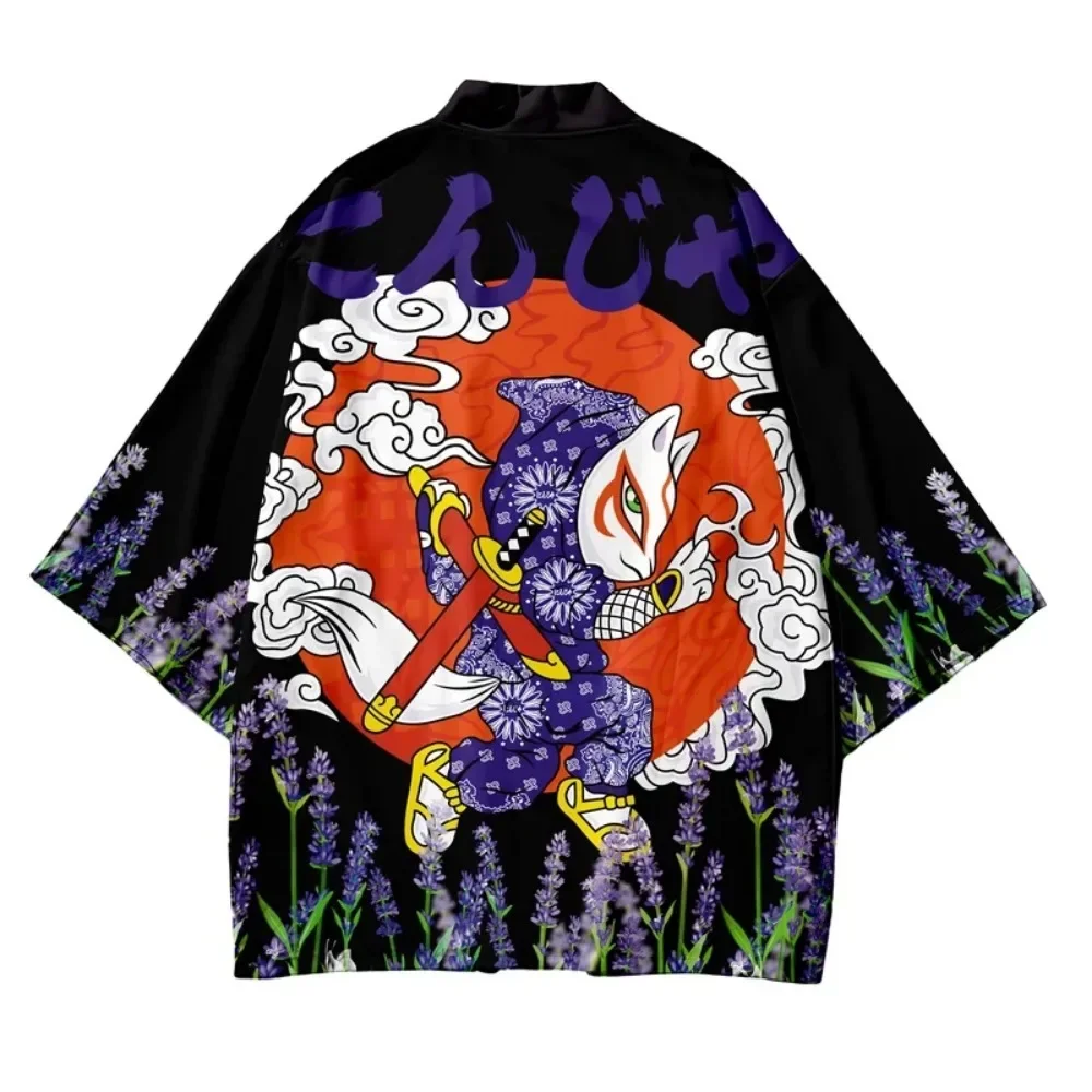Japanese Kimono Cardigan Yukata Samurai Man Women Crane Print Shirt Summer Beach Haori Harajuku Obi Japanese Asian Streetwear