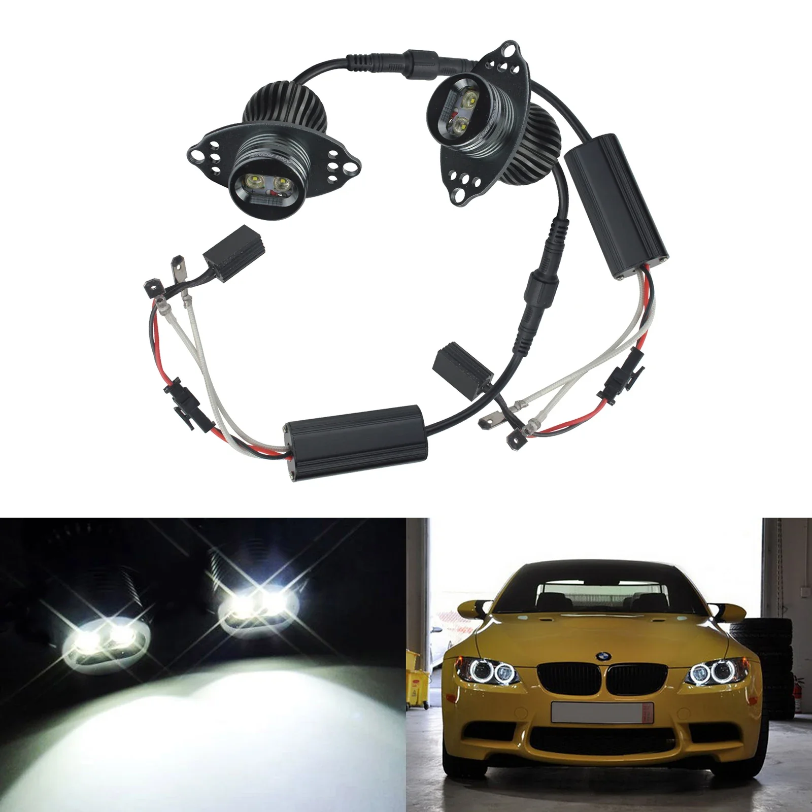 ANGRONG Headlight LED 20W Angel Eyes Halo Ring Light Bulb 2009+ For BMW E90 E91 LCI