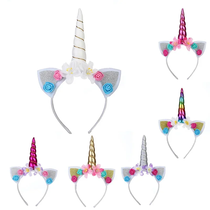 

1PCS Unicorn Horn Hairbands for Kids Girls Party Headwear Cute Flower Headbands for Children Photography Props Gifts