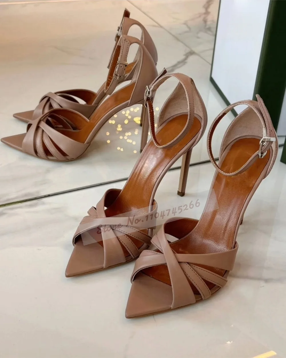 

Women Nude Black Matte Cross Strappy Sandals Pointed Toe Hollow Out Caged Dress Shoes Ankle Buckle Strap Elegant Dress Pumps
