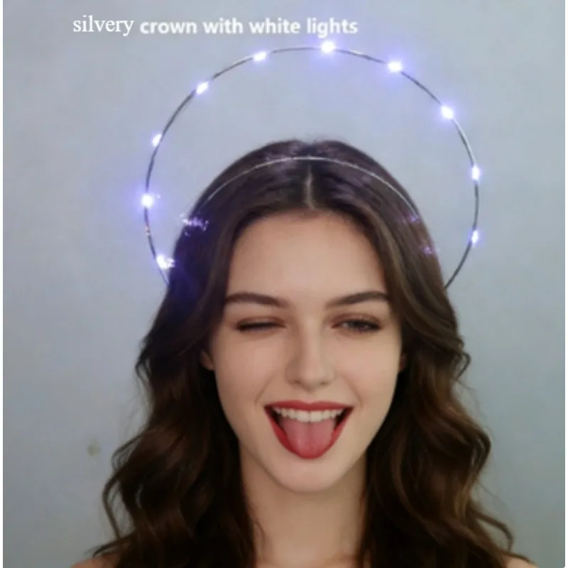 

Светящаяся корона богини с жемчугом, серебристо-золотая повязка на голову с подсветкой Halo для взрослых и детей - свадебный ангел, праздничный аксессуар для косплея