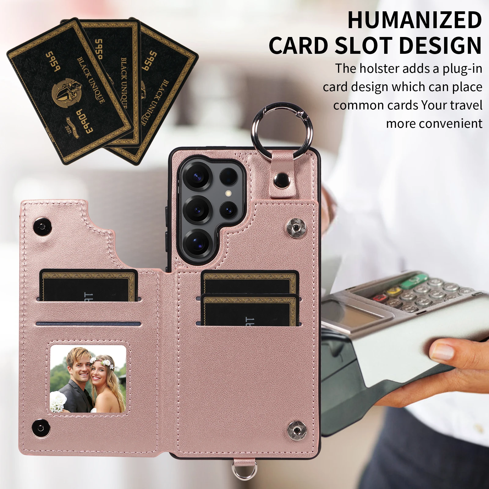 Luxury Ring Leather Wallet Card Slot Phone Case for Samsung Galaxy S24 Ultra S23 Plus S22 S21 FE Flip Purse Holder Cover Coque
