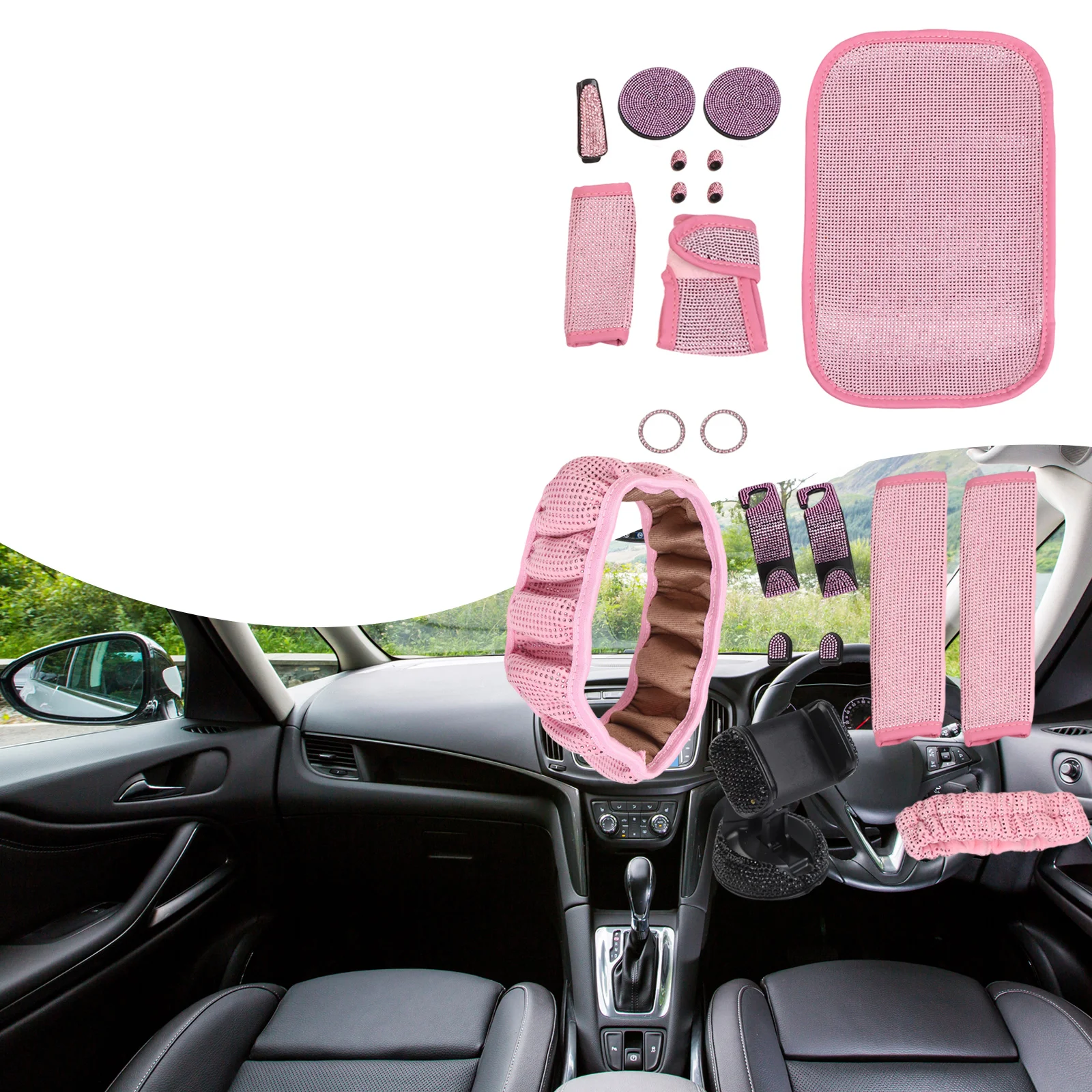 

Car Interior Set 21PCS with Steering Wheel Cover Mobile Phone Holder Coaster Stylish and Practical for Vehicles
