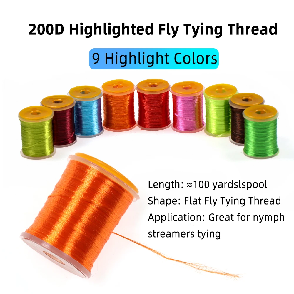 100 Yards 200D Hervorgehobener Fliegenbinde-Faden zum Binden von Nymphen, Streamern, Bass- und Forellenködern – Fliegenbinde-Material – Detail 2