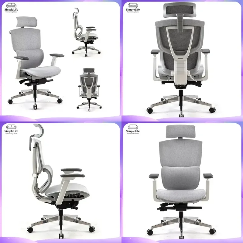 Cadeira de Escritório Ergonômica com Apoio de Cabeça Ajustável, Braços 3D, Suporte Lombar e Encosto em Tela para Home Office