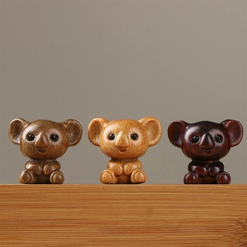 Handcrafted Sandalwood Koala Figurines Cute DIY Phone Pendant Accessory Adorable Mini Animal Home Decor Creative Wooden Ornament