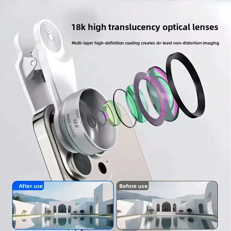 Объектив для мобильного телефона 5K6K9K18K широкоугольный макрообъектив «два в одном» без искажений 4K для камеры прямой трансляции