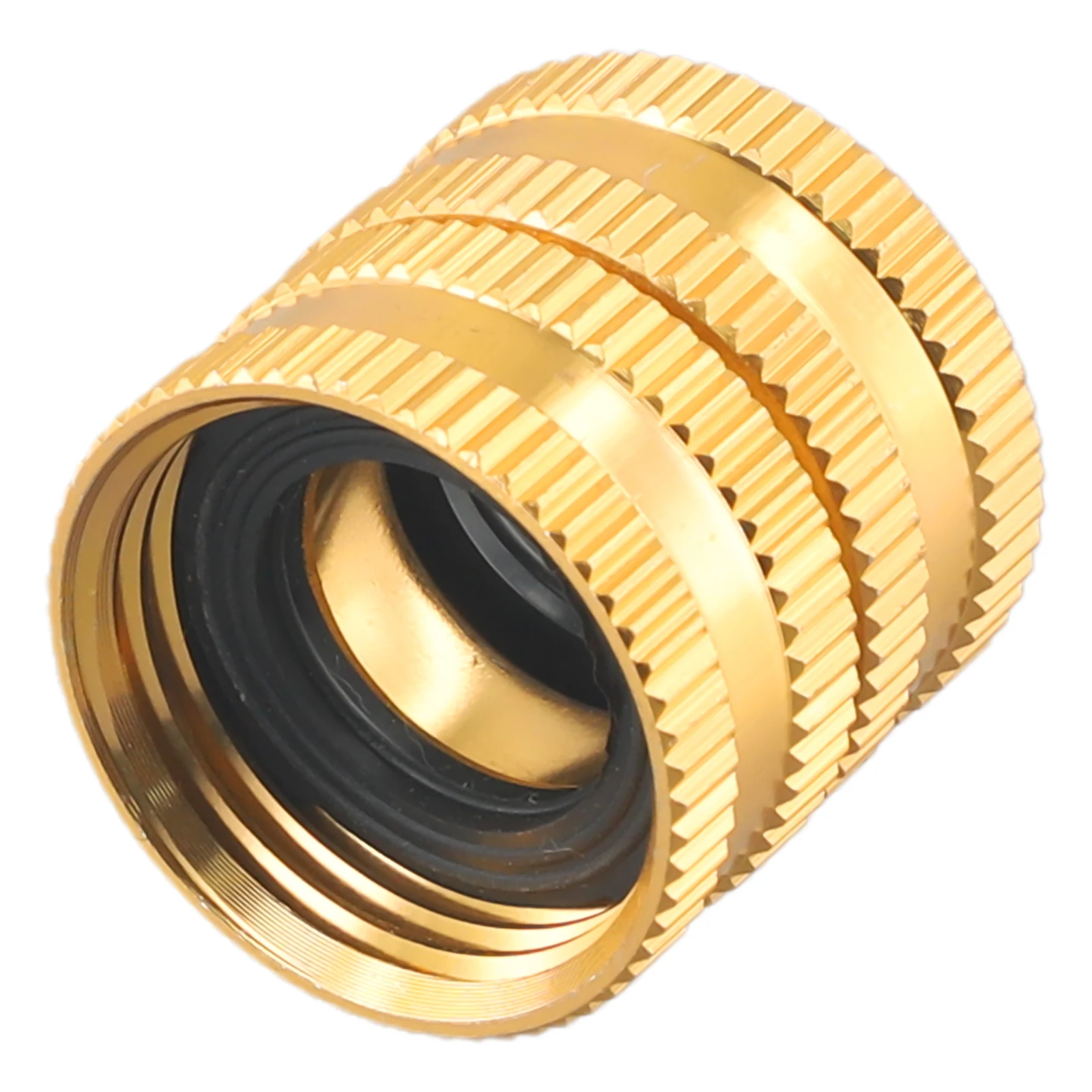 Golden Aluminium Alloy Two Way Female To Female Garden Hose Connector 3 4 Inch Threaded Pipe Joiner For Outdoor Watering System