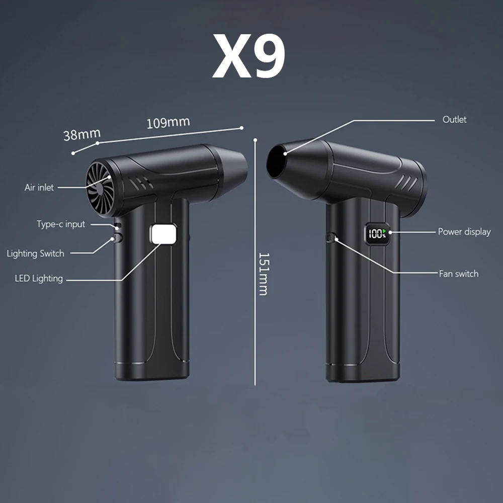 مروحة عنيفة قوية 160000 دورة في الدقيقة منفاخ مروحة توربو نفاثة للسيارة منفاخ هواء لاسلكي مع شاشة عرض 6000 مللي أمبير منفاخ غبار محمول