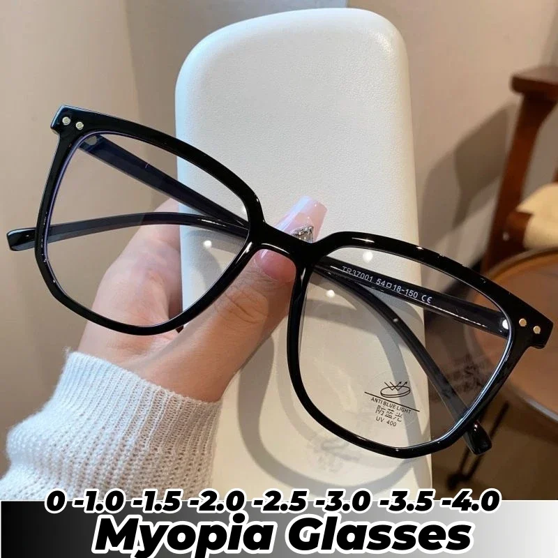 Vintage Square Anti-blue Light Computer Eyewear Minus Sight Glasses for Women Trendy Unisex Near Sight Female Eyeglasse-1.0 -1.5