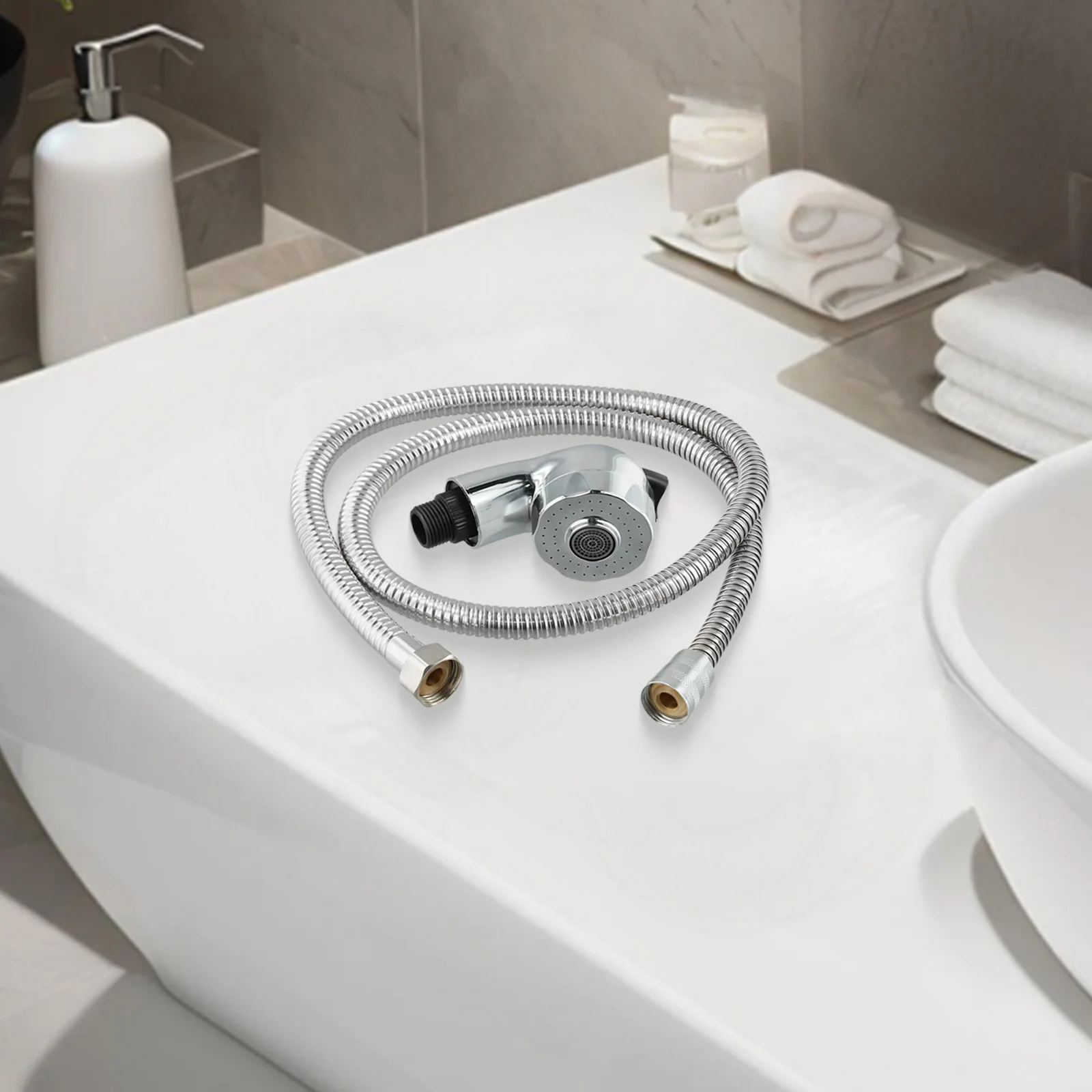 1.1m Shampoo Bowl Hose And Sprayer Head Kit G1/2 Salon Sink Hose Sprayer Kit Home Bathroom Replacement Parts