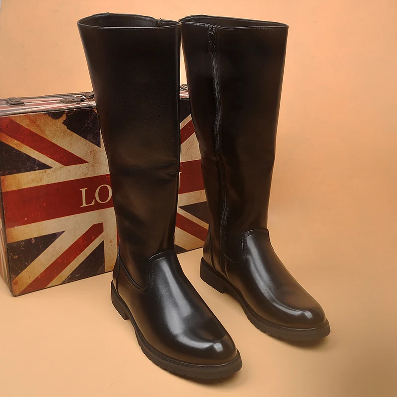 

men fashion cosplay stage high motorcycle boots original leather shoes cowboy autumn winter boot black stylish long knight botas