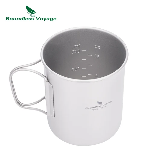 Imagen 2 del producto Taza de camping de titanio Boundless Voyage con tapa, taza apilable, vajilla de viaje para mochilero, senderismo, uso doméstico