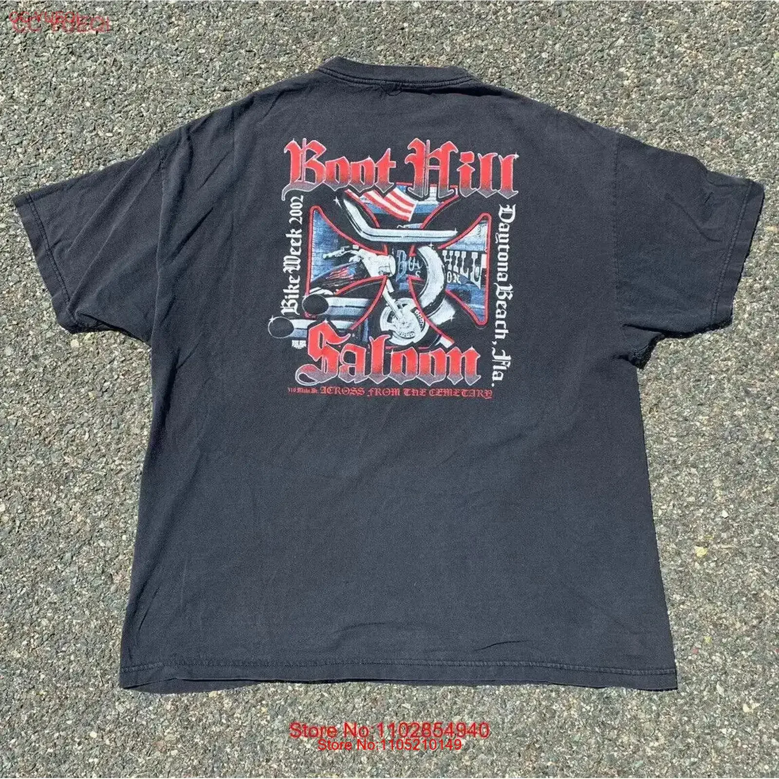 تي شيرت Vintage Daytona للدراجات النارية Week 2002 Boot Hill Saloon مقاس XL أسود عتيق جرافيك عصري مغسول #1