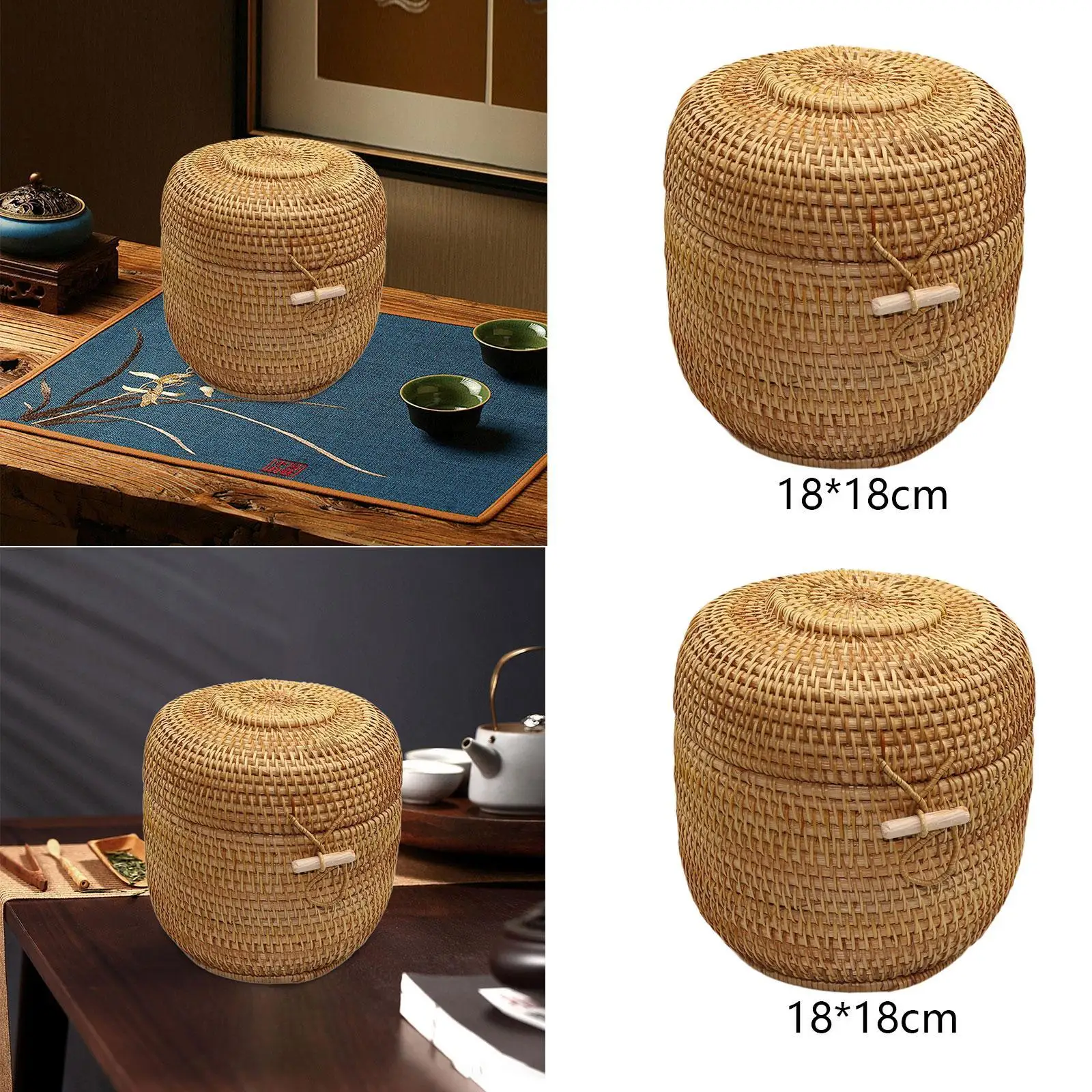 Woven Tea Box with Cover Hand Woven Serving Bowl Basket for Tea Candy Coffee