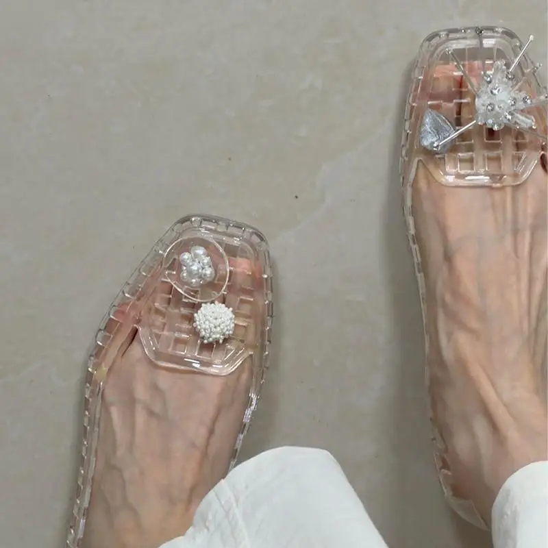 

Summer Transparent Jelly oes Women's New 2025 Crystal Sandals Adult Cool oes Accory Low Cut Single oes Hole Hole oes