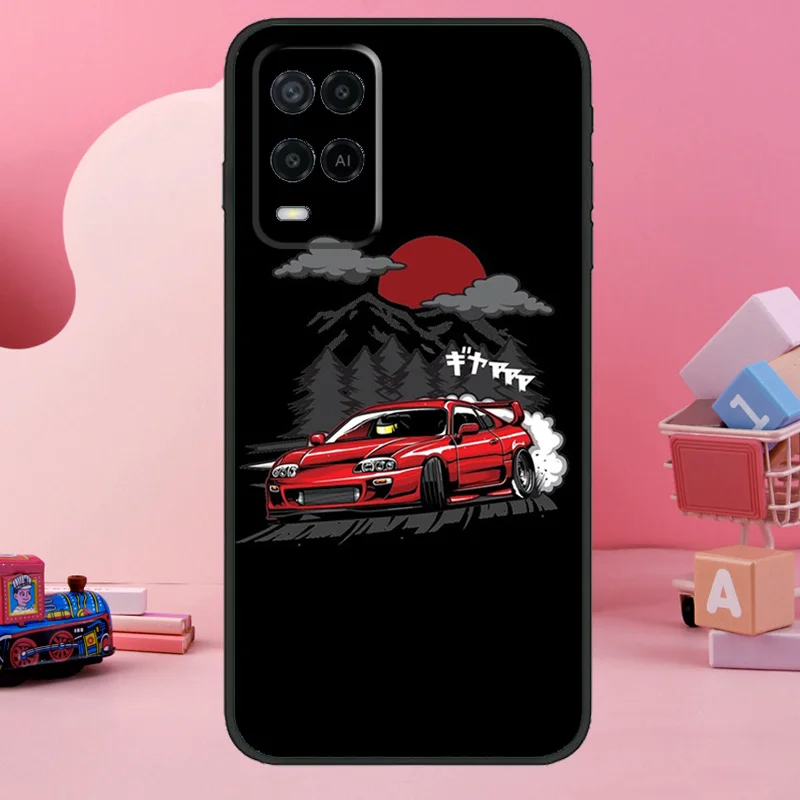 Car Back Cartoon Art JDM Case For OPPO A74 A94 A54 A17 A57 A77 A5 A9 A53 S A15 A16 A76 A96 A52 A72 A58 A78 A98 Coque