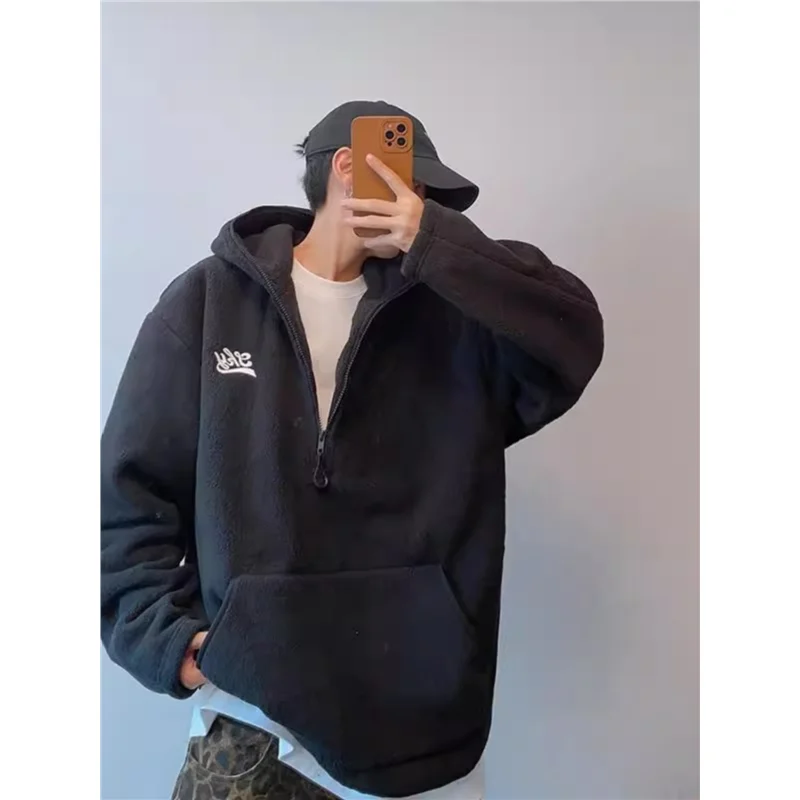 

Autumn Winter Thiened Fce Hoodie Men's Casual Outerwear Top Trendy Loose Fit Long Sve Sweatirt Youth Faion