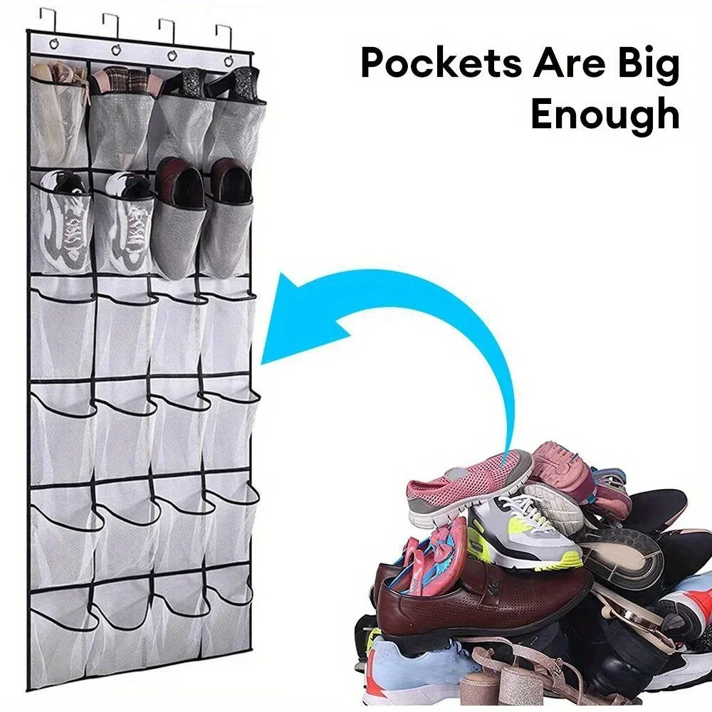 24-Gitter-Wandmontage-Schuh-Organizer für Kleinigkeiten, Stoffschrank, Tasche, Aufbewahrungsregal, Netztasche, transparent, zum Aufhängen über der Tür, Stoffbox – Detail 2