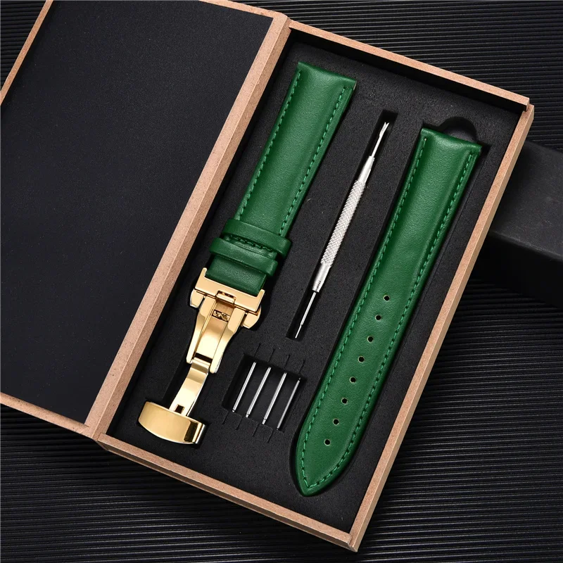 Calfskin Leather Watch Band with Butterfly Buckle 18mm 20mm 22mm 24mm Watchbands Watches Accessories Men Women Wrist Straps