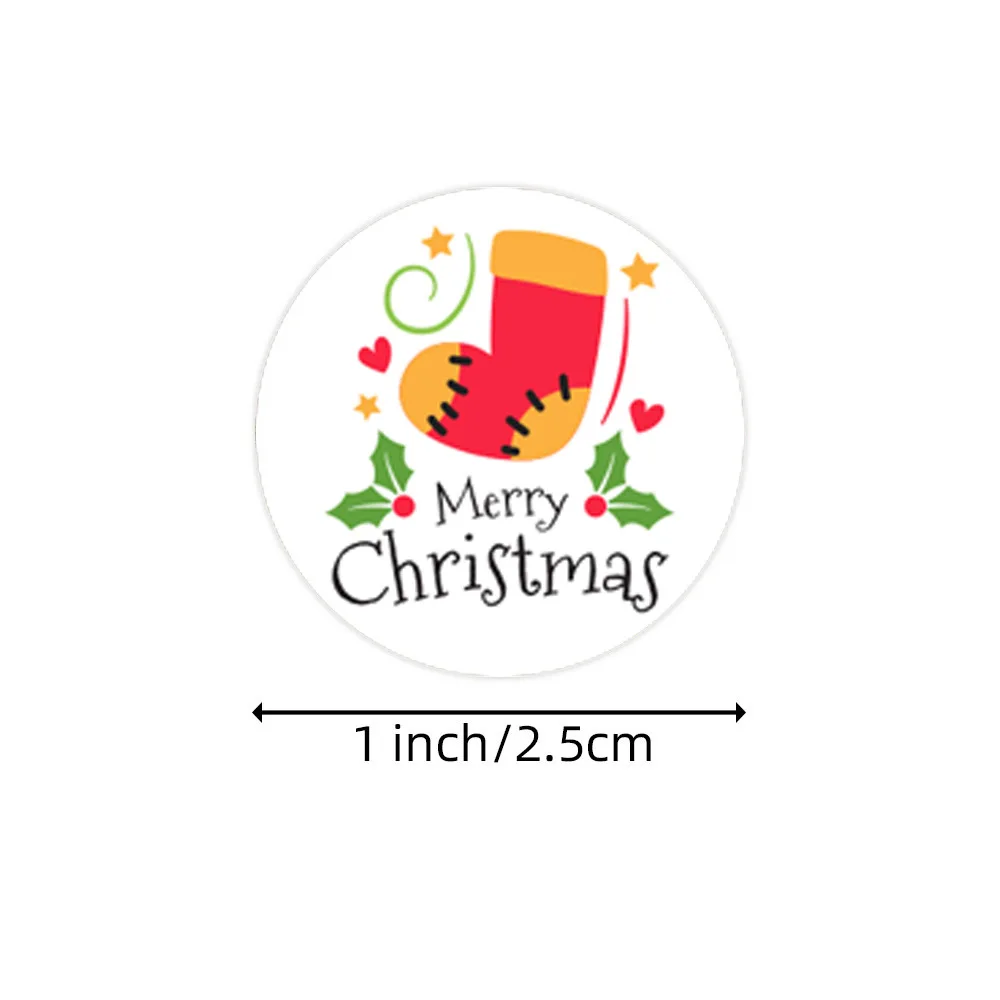 100-500Pcs Merry Christmas สติกเกอร์สติกเกอร์รอบแท็กคริสต์มาสสำหรับซองจดหมายซีลของขวัญ Decor Shop สติกเกอร์บรรจุภัณฑ์