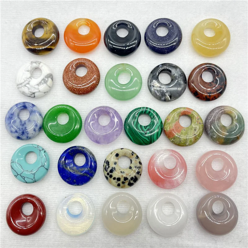 Natural Gem Stone Quartz Crystal Tiger's-eye 18mm Beads Donut Pendant Charm For Diy Jewelry Making Necklace Accessories 24pcs