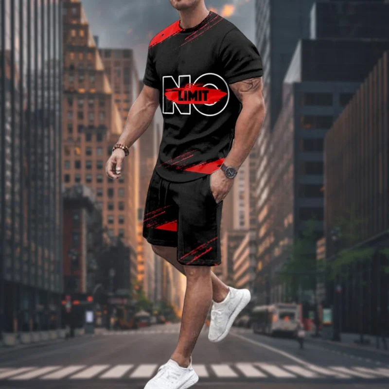 

New 2025 Men's Quick-drying T-shirt Shorts Set American Fashion Trend Beach Set Sports Luxury Y2K Simple Short-sleeved Shorts