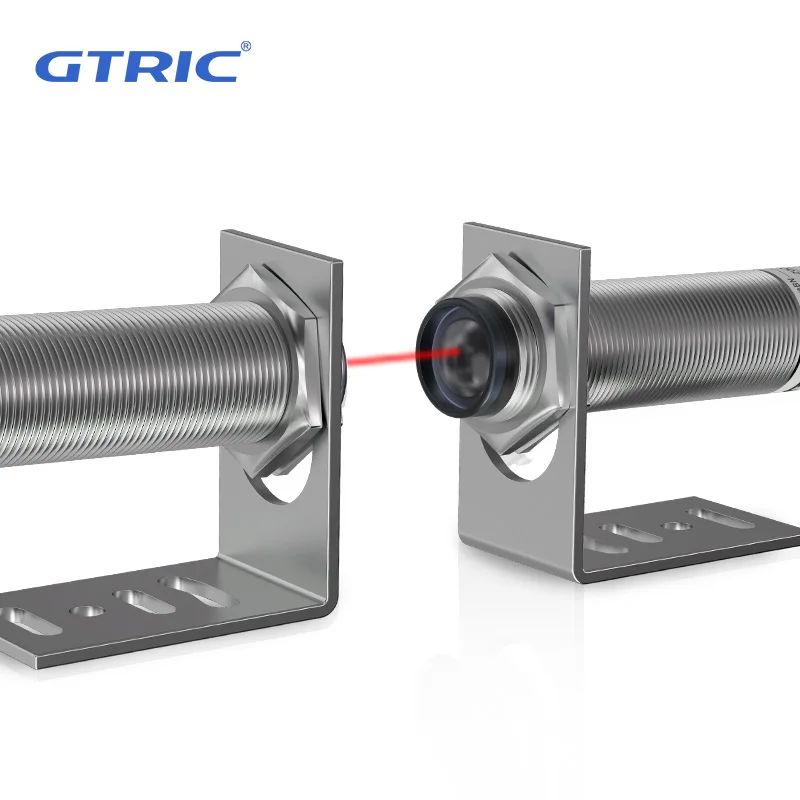 GTRIC Laser Photoelectric Sensor Through-beam M12 Series 10-30V NPN PNP Visible Spot 2mm Sensing Distance 25M Adjustable