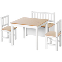 HOMCOM table set 2 wooden children's chairs and bench with space