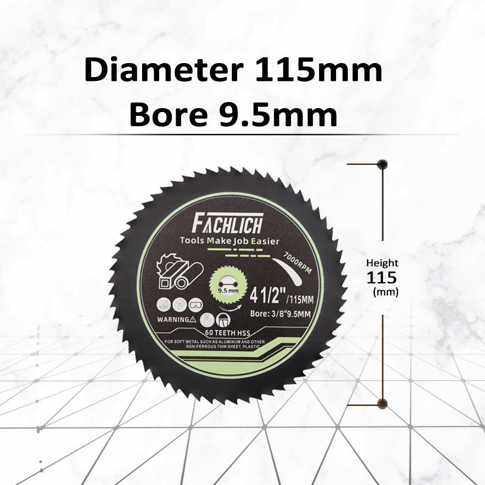 Disco de corte de metal de fachlich hss dia115mm/4.5 Polegada placa de plástico de cobre drywall placa de corte seco de alumínio viu lâmina furo 9.5mm