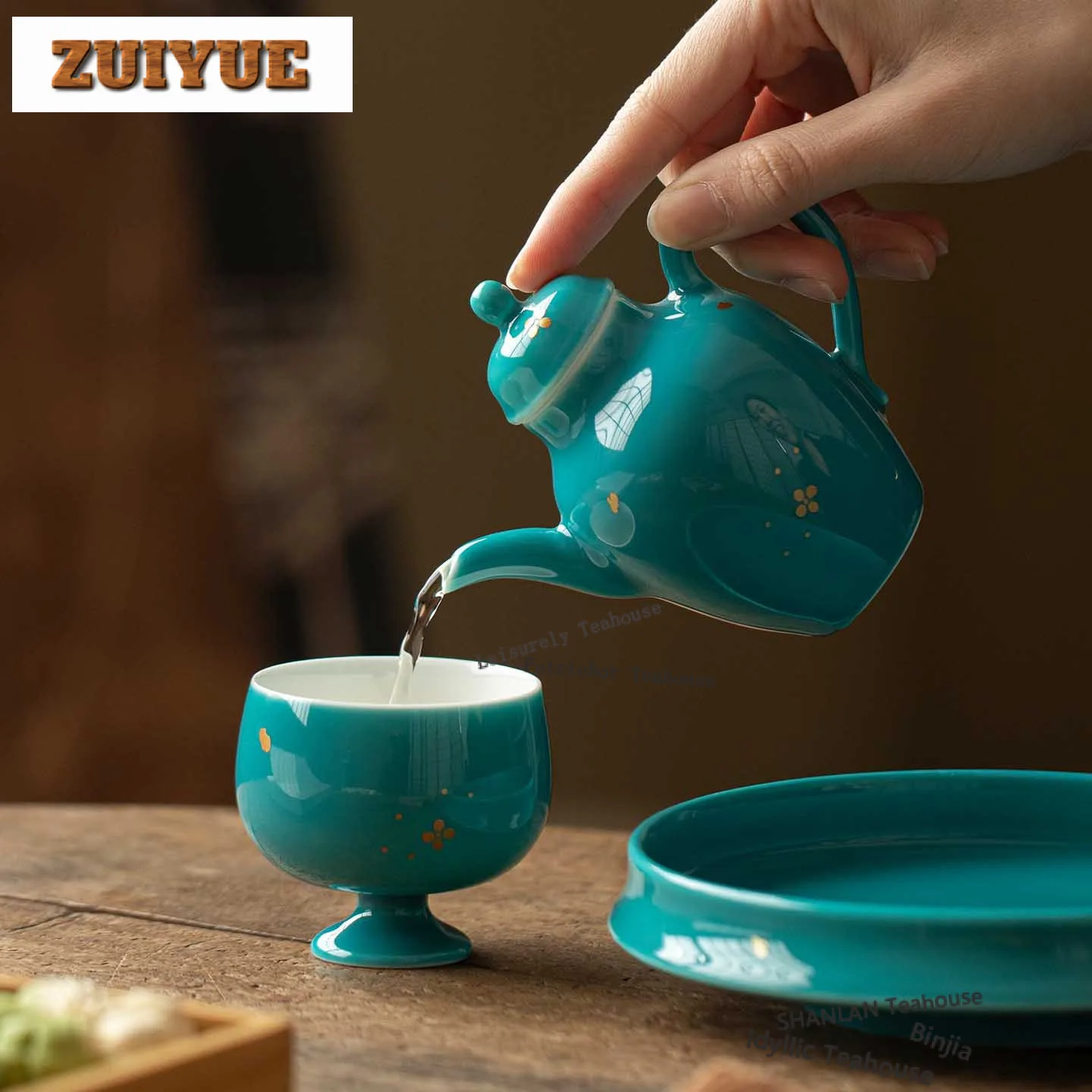 130ml Turquoise Green Sprinkle Gold Teapot Traditional Tea Infuser Pot Tea Soaking Kettle With Strainer Puer Cafes Decoration