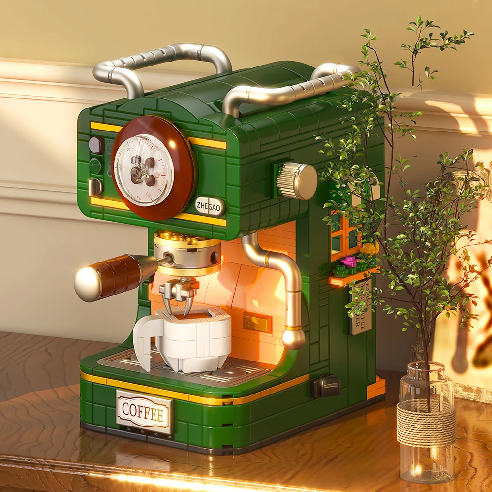 618 peças retro máquina de café blocos de construção diy montagem tijolos casa decorativa modelo plástico brinquedos presente natal