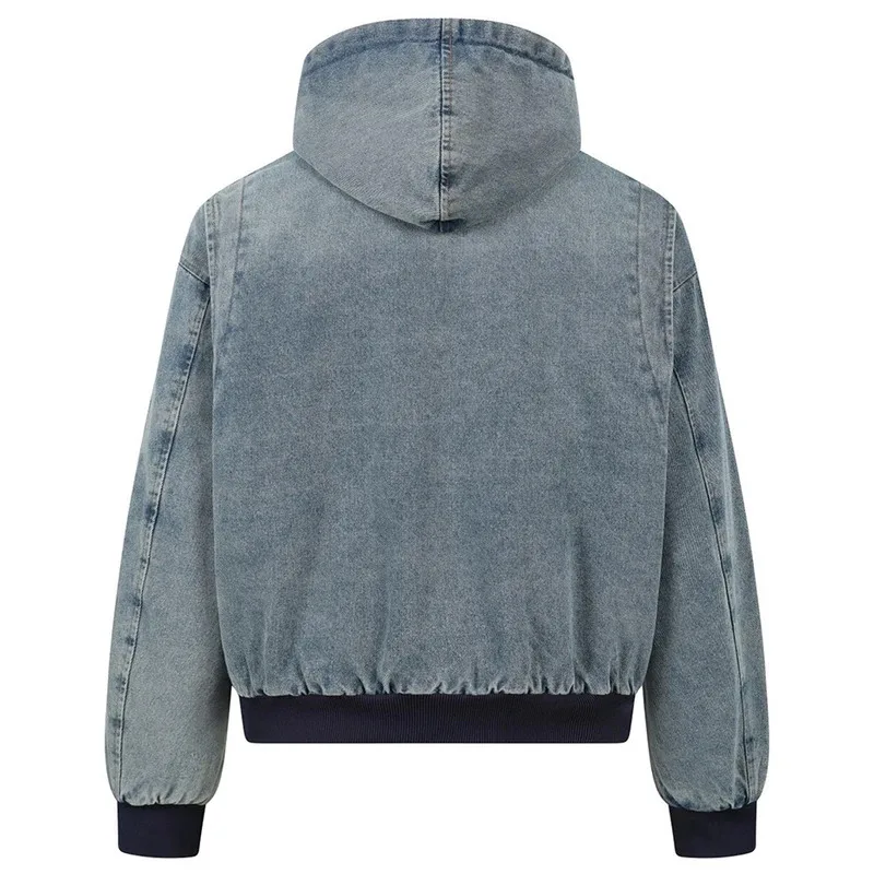 الشتاء رشاقته الدنيم الستر الرجال خمر مبطن سترات معاطف دافئة الشارع الشهير Harajuku الهيب هوب المتضخم جواكت شتوية #3