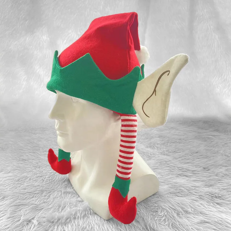 Unisex adulto uomo Natale Sante Claus Natale festa di Natale accessori donna cappello da elfo rosso e verde con orecchie gambe