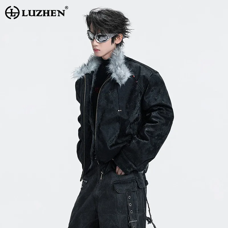 

LUZHEN 2025, зимняя новая модная утолщенная теплая парка высокого качества с подкладкой из искусственного меха, мужская красивая стеганая куртка с бриллиантами JY5714