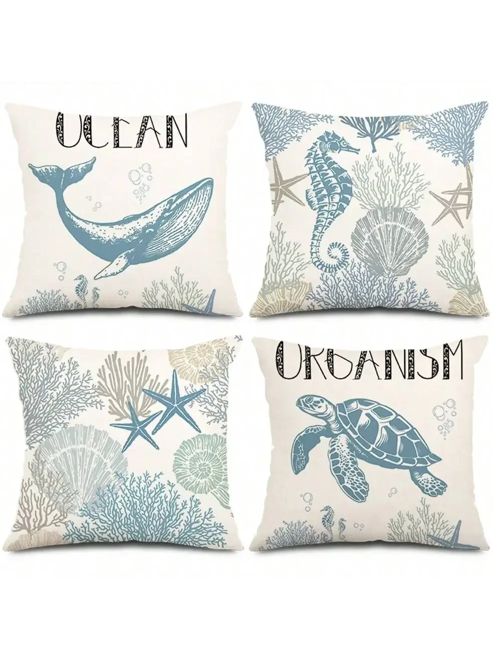Beach Themed Marine Shell Coral Starfish, Single-sided Burlap Print Pillow Case, Sofa Decorative Pillow Case