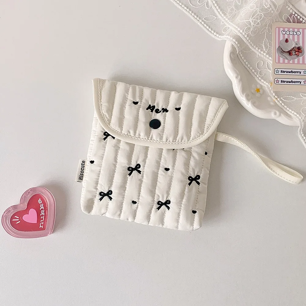 سعة كبيرة التطريز الكرز حقيبة مستحضرات التجميل Bowknot الحيض منشفة تخزين القوس حقيبة مستحضرات تجميل محفظة من القماش القطني #1