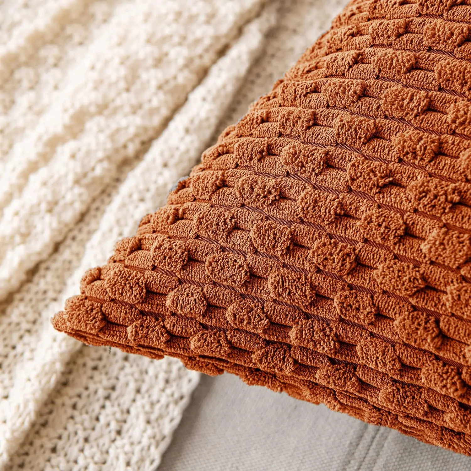 Fall Decorative Throw Pillow Covers Soft Corduroy Boho Striped Pillow Covers Pillowcases Farmhouse Home Decor for Couch Bed Sofa